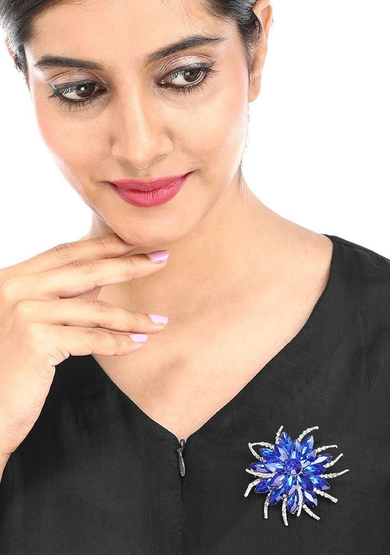Women Blue White Crystal Brooch