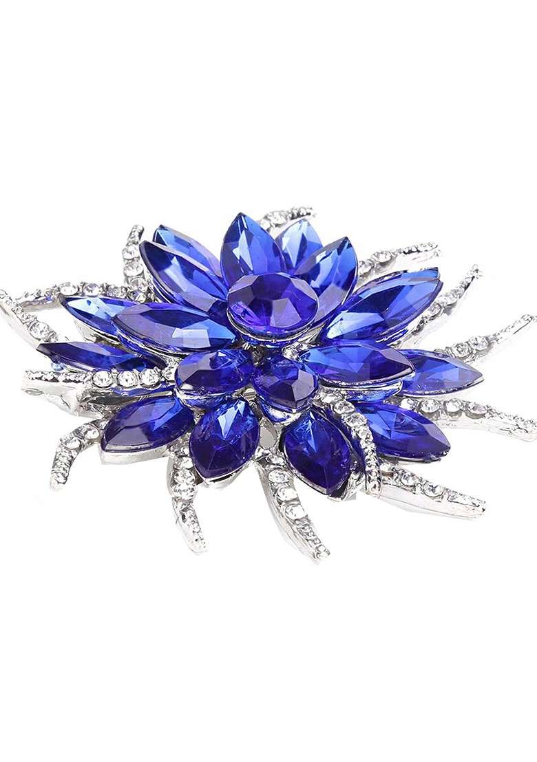 Women Blue White Crystal Brooch - Indya