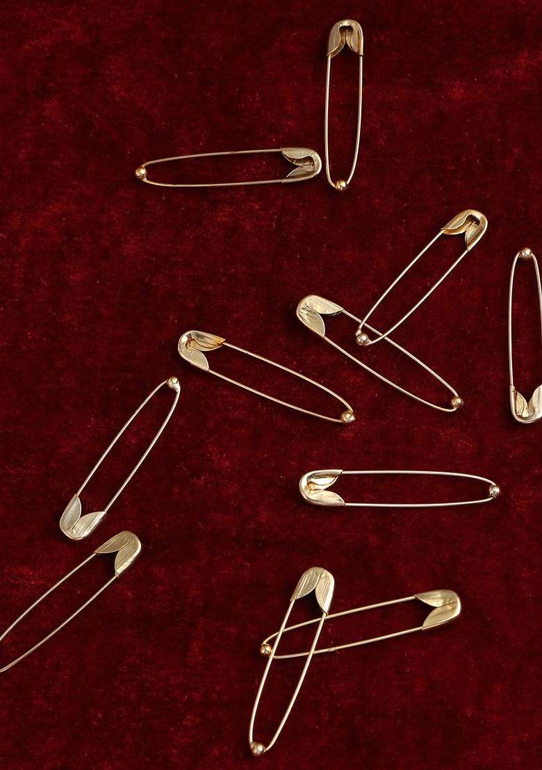 Set Of 12 Gold Toned Saree Pins - Indya