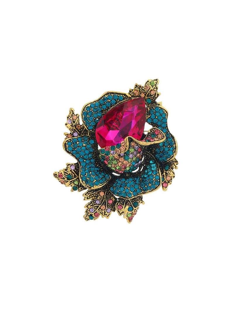 Stones Studded Floral Brooch - Indya