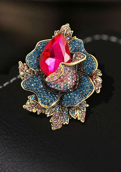 Stones Studded Floral Brooch