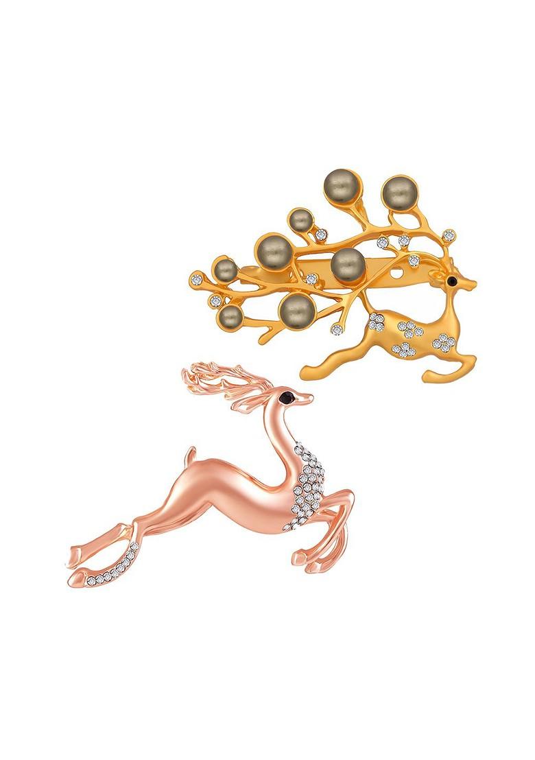 Set Of 2 Deer Shaped Studded Brooch