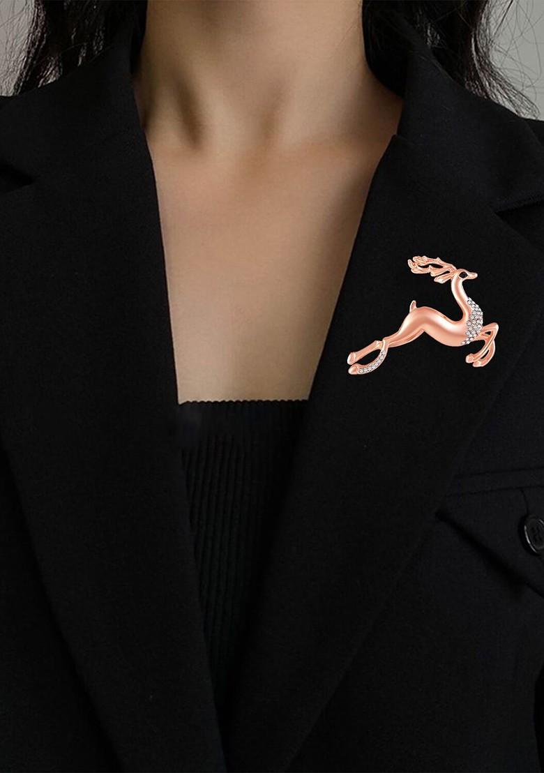 Set Of 2 Deer Shaped Studded Brooch