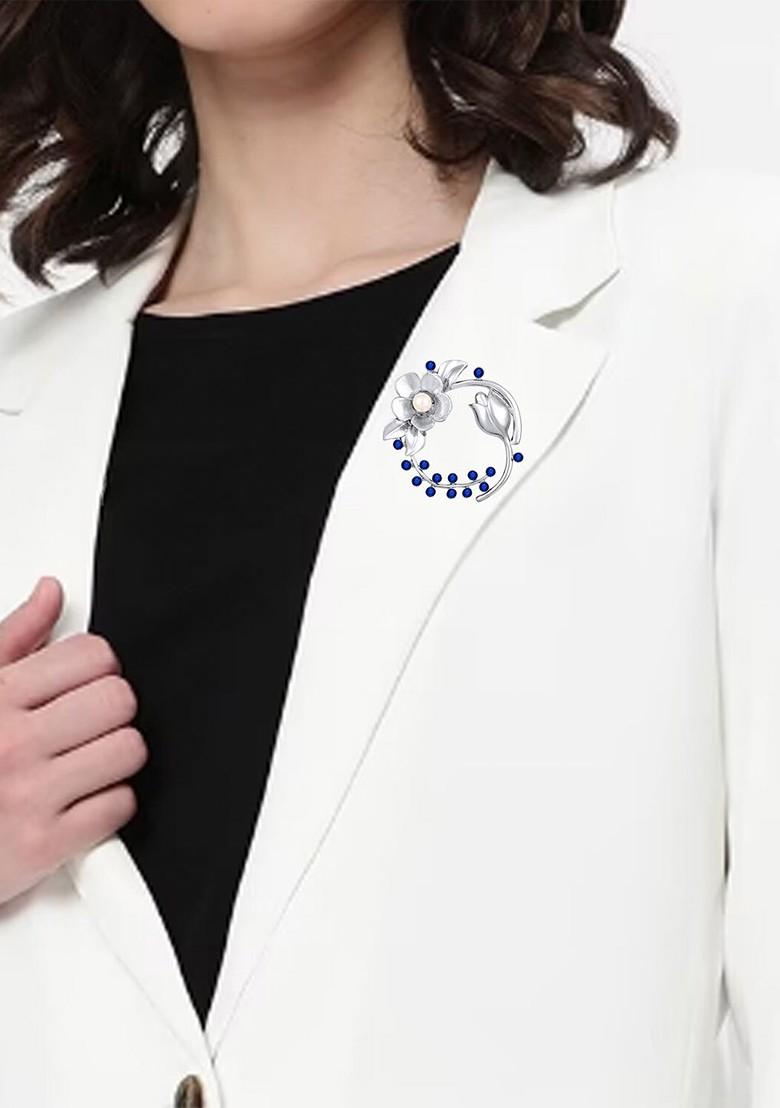 Women Floral Shaped Stones Studded Brooch