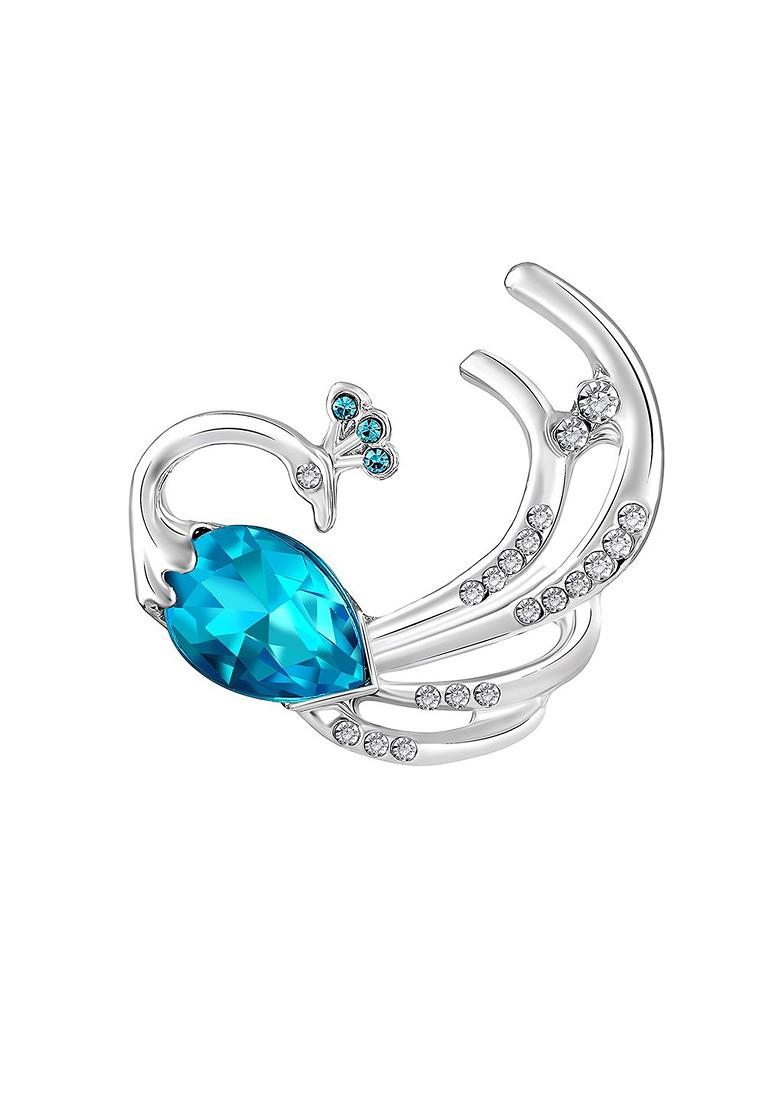Women Stone Studded Swooning Peacock Shaped Brooch
