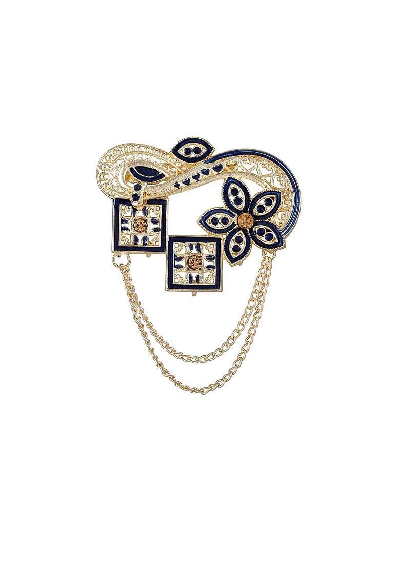 Men Meenakari Enamel Square And Floral Design Layered Chain Brooch - Indya