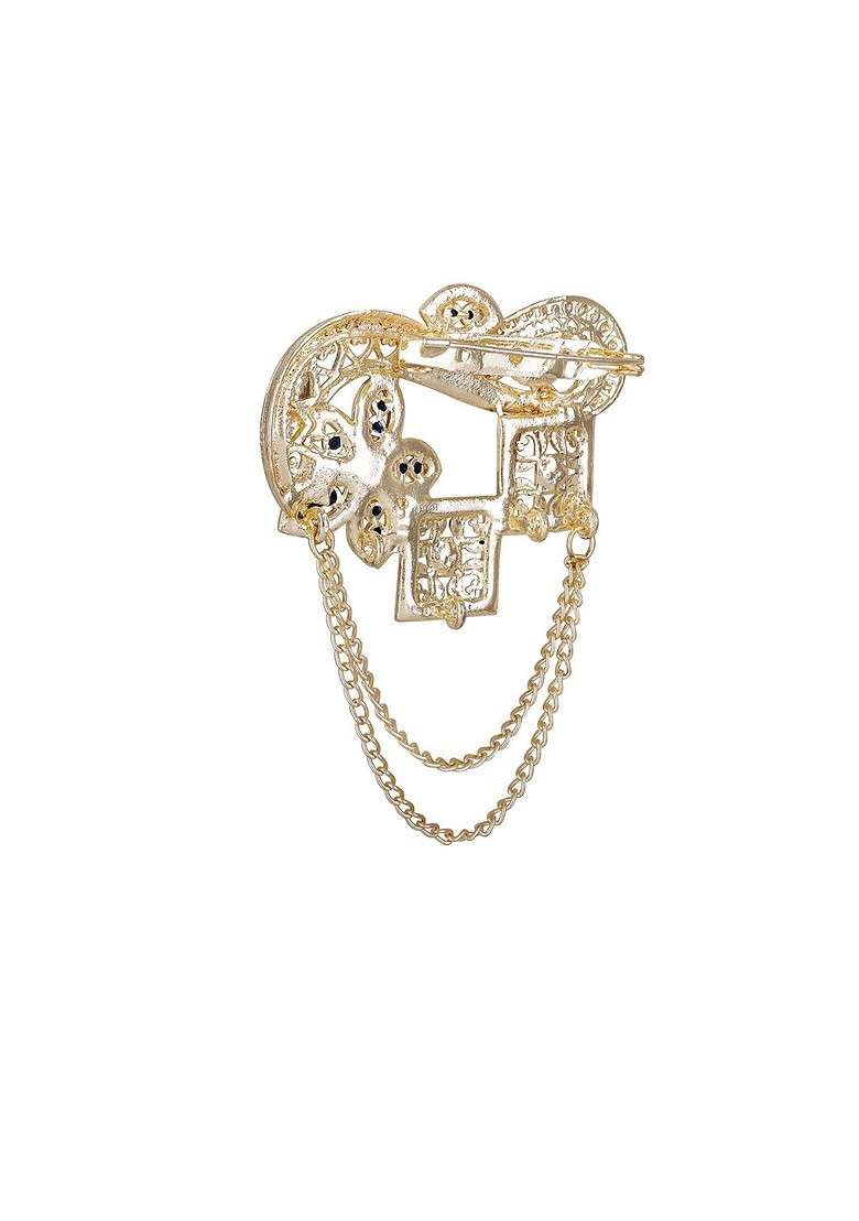 Men Meenakari Enamel Square And Floral Design Layered Chain Brooch - Indya