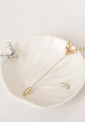 Set Of 2 Men Deer Face Shaped Lapel Brooch