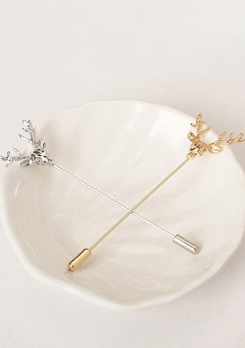 Set Of 2 Men Deer Face Shaped Lapel Brooch