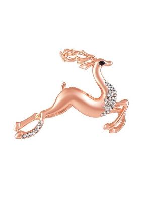 Women Stone Studded Running Deer Shaped Brooch