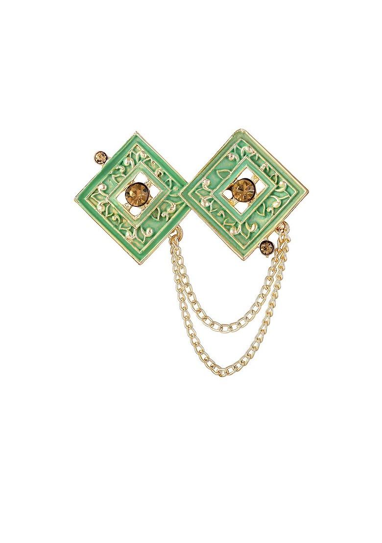 Men Meenakari Work Dual Rhombus Shaped Hanging Chains Brooch
