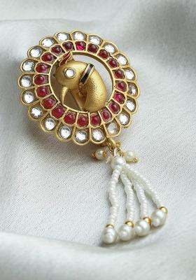 Gold Plated Artificial Stones And Beads Brooch