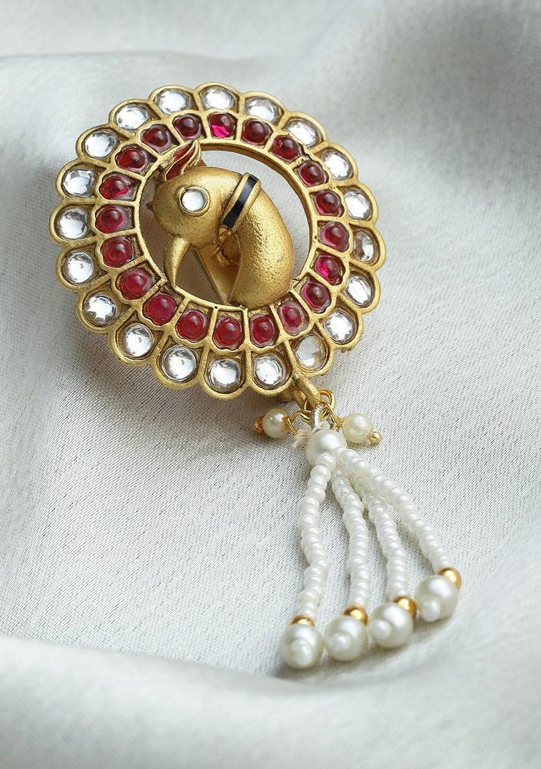 Gold Plated Artificial Stones And Beads Brooch