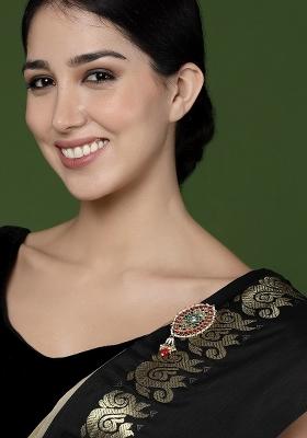 Gold Plated Kundan Studded Floral Charm Brooch