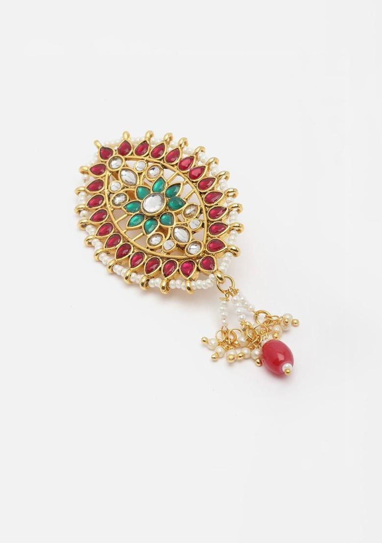 Gold Plated Kundan Studded Floral Charm Brooch