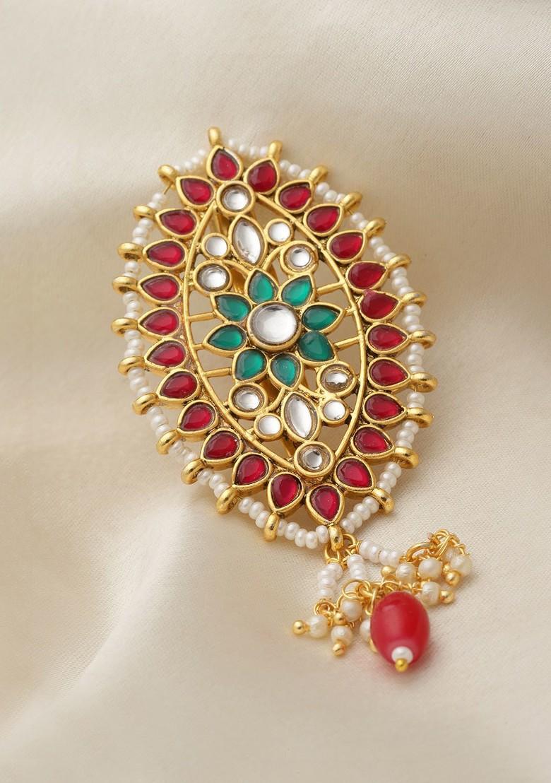 Gold Plated Kundan Studded Floral Charm Brooch