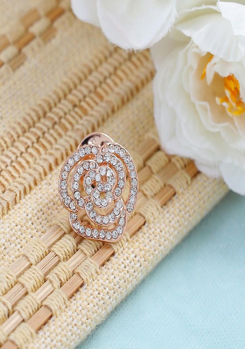 Gold Plated Crystal Studded Floral Charm Brooch