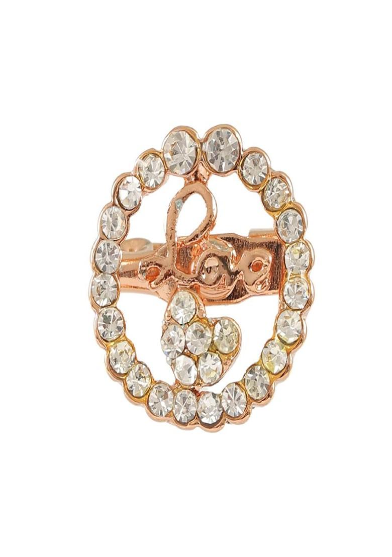 Women Gold Plated Love Engraved Crystal Studded Brooch