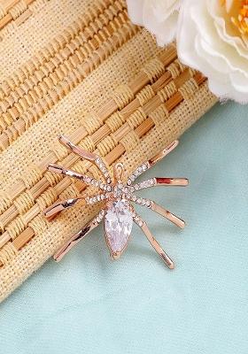 Women Gold Plated Crystal Studded Spider Charm Brooch