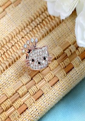 Gold Plated Crystal Studded Face Cat Brooch
