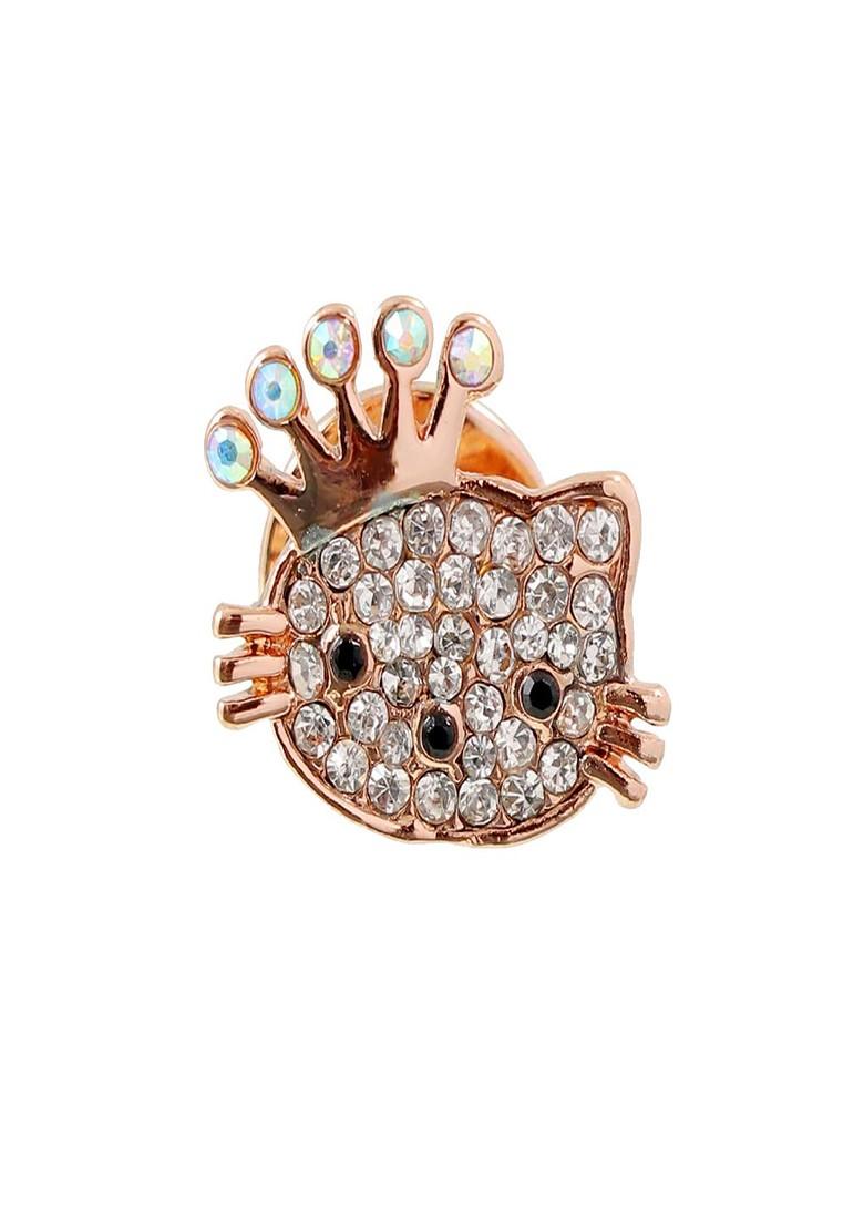 Gold Plated Crystal Studded Face Cat Brooch