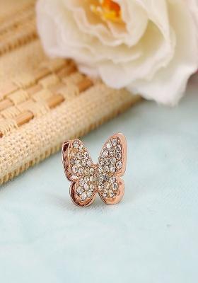 Women Gold Plated Crystal Studded Butterfly Brooch