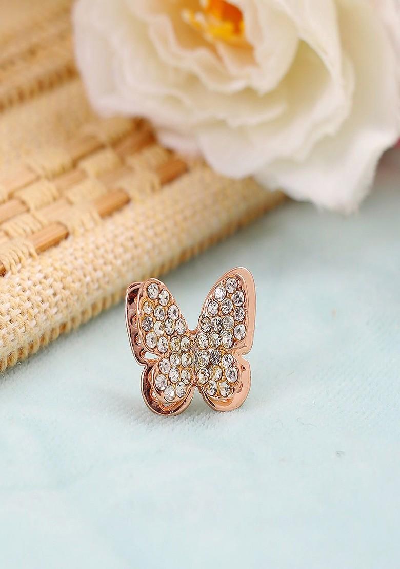 Women Gold Plated Crystal Studded Butterfly Brooch