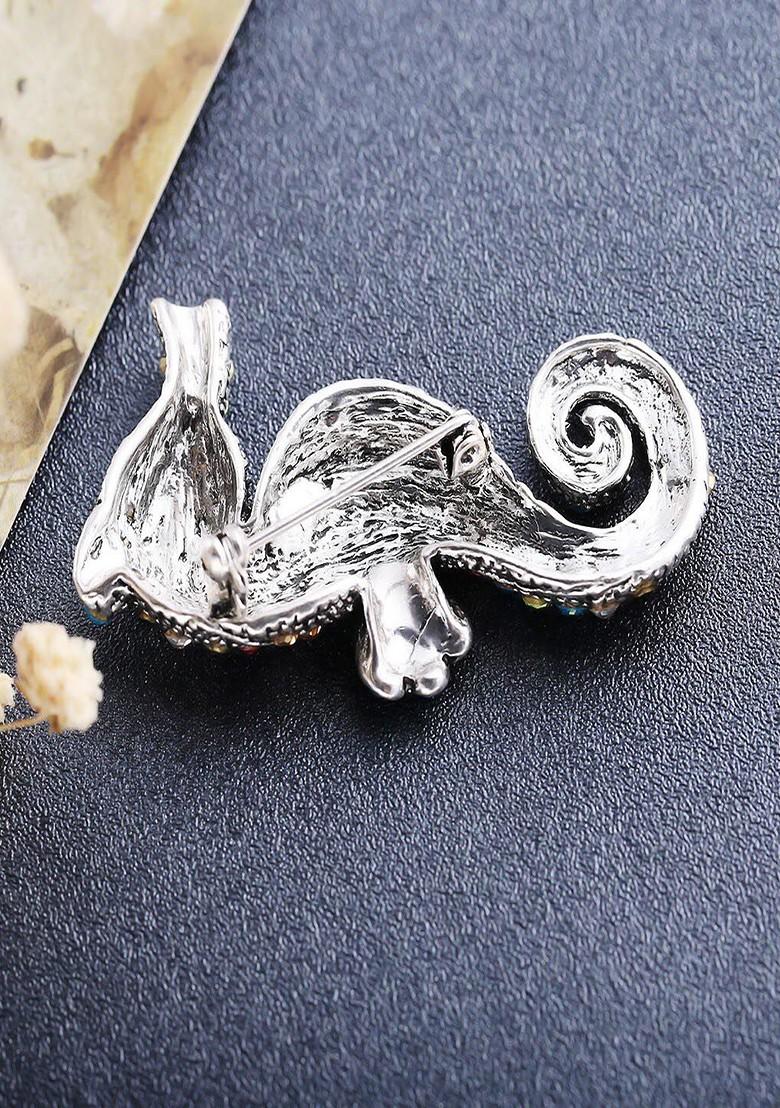 Silver Plated Crystal Studded Seahorse Brooch