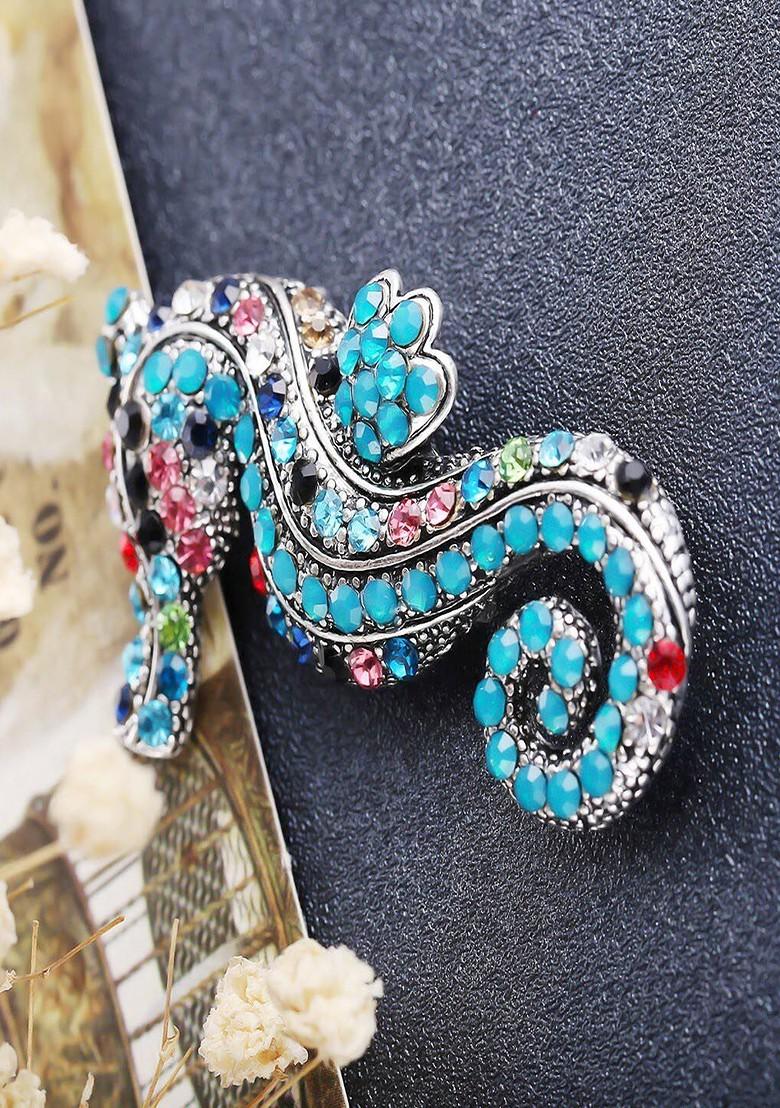 Silver Plated Crystal Studded Seahorse Brooch