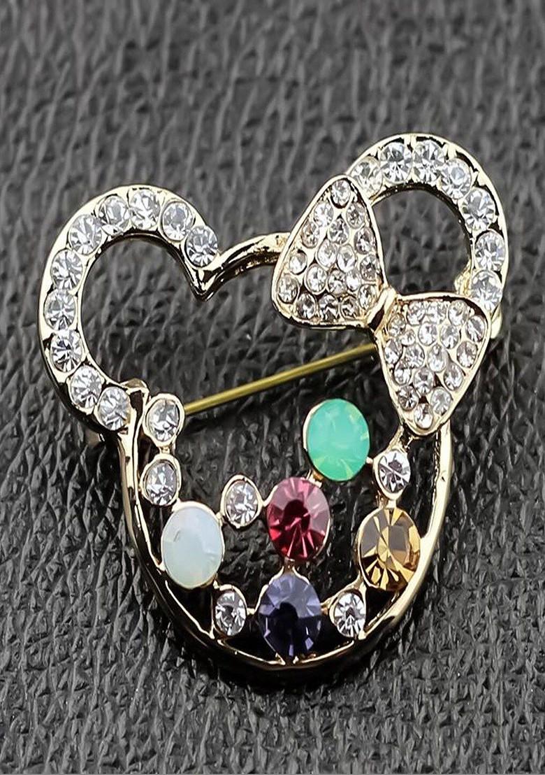 Women Mickey Designed Crystal Studded Brooch