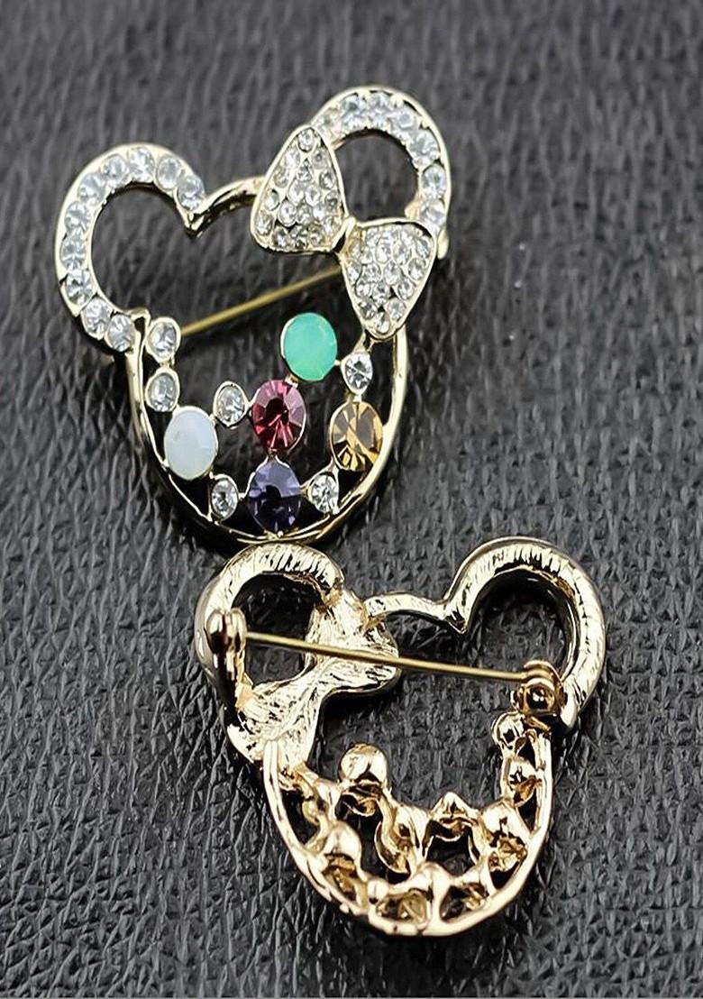 Women Mickey Designed Crystal Studded Brooch