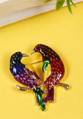 Crystal Studded Love Birds Shaped Brooch