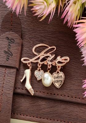 Women Rose Gold Plated Crystal Studded Brooch