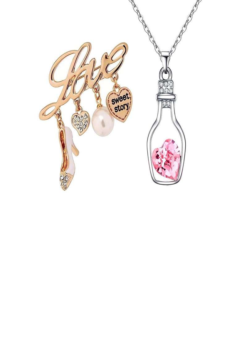 Heart Crystal Pendant Necklace Charm Design Love Brooch - Indya