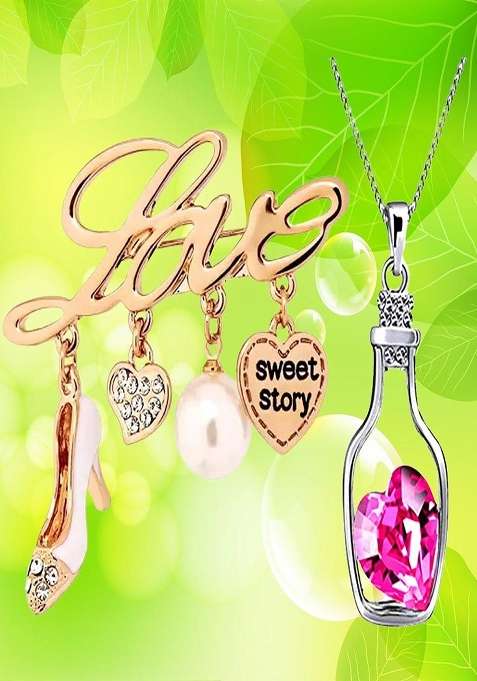 Heart Crystal Pendant Necklace Charm Design Love Brooch