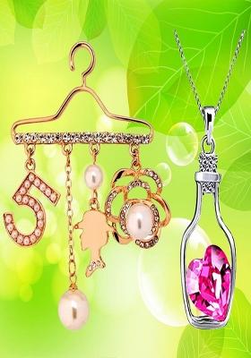 Women Set Of Heart Crystal Pendant Faux Pearl Hanger Dangle Brooch