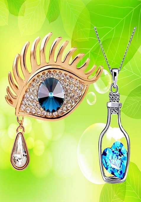 Heart Crystal Pendant Necklace Angel Tears Crystal Brooch Set