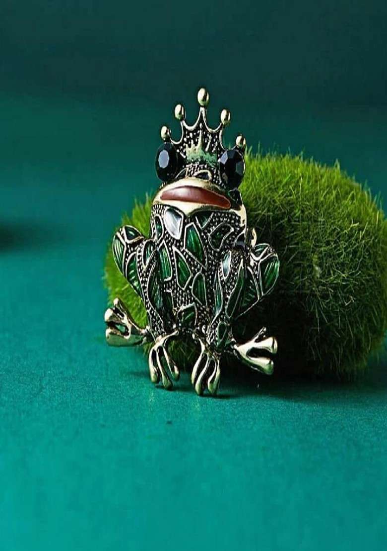 Gold Plated Stone Studded Frog Brooch - Indya