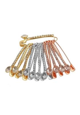 12 Pcs Gold Silver Rosegold Rhinestone Safety Saree Pleats Pin Brooch
