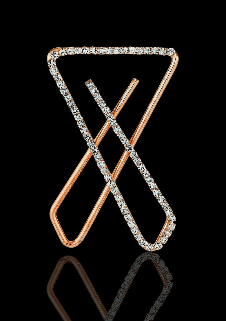 Gold Rosegold Plated Clip On Stone Safety Saree Pleats Pin Brooch