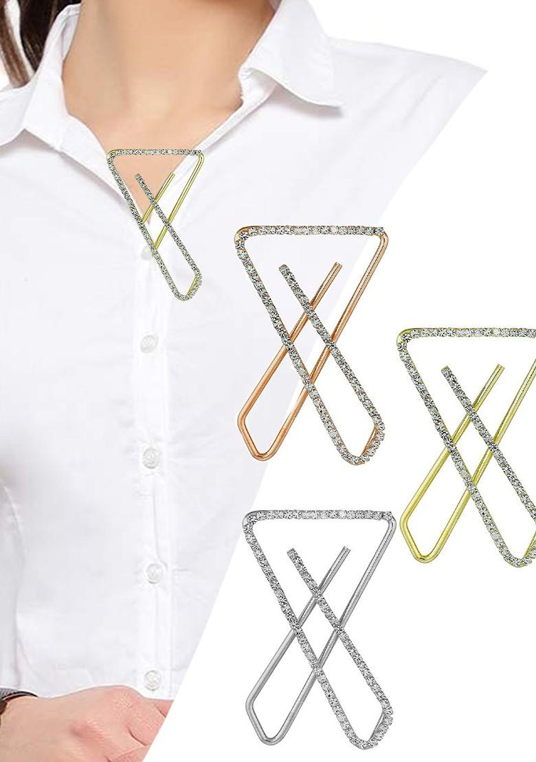 Silver Gold Rose Gold Plated Clip On Stone Safety Saree Pleats Pin Brooch