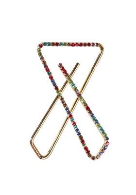 Gold Plated Multicolor Rhinestone Clip On Safety Saree Pleats Pin Brooch