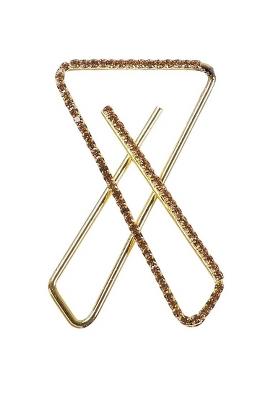 Gold Plated Rhinestone Clip On Safety Saree Pleats Pin Brooch