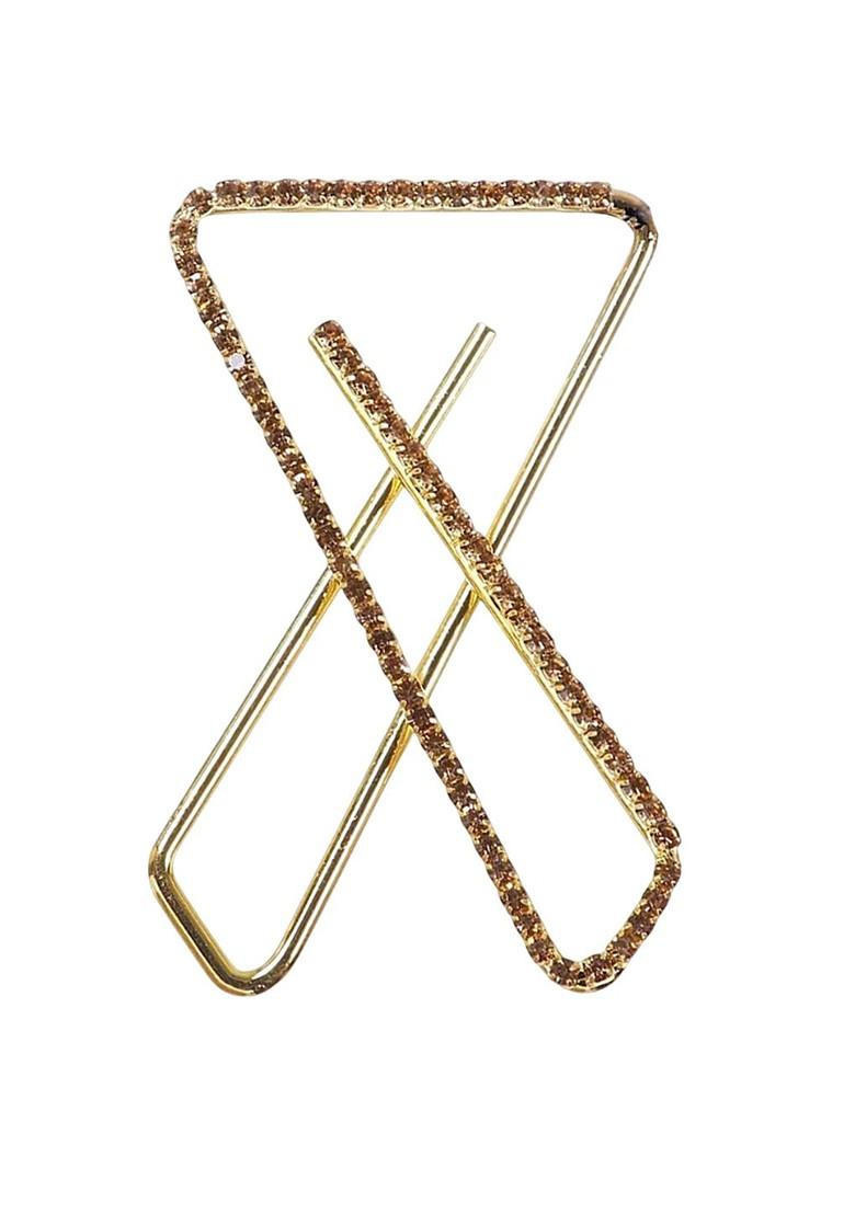 Gold Plated Rhinestone Clip On Safety Saree Pleats Pin Brooch