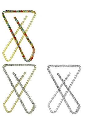 3 Pcs Gold Plated Clip On Stone Safety Saree Pleats Pin Brooch