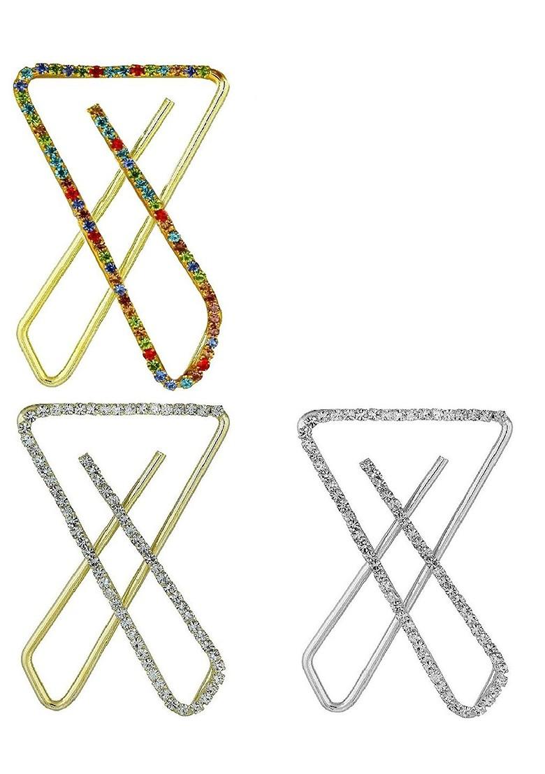 3 Pcs Gold Plated Clip On Stone Safety Saree Pleats Pin Brooch