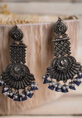 Silver Plated Alloy Blue Artificial Stones And Beads Earrings