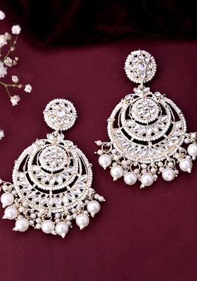 Gold Plated Stainless Steel White Artificial Beads Earrings