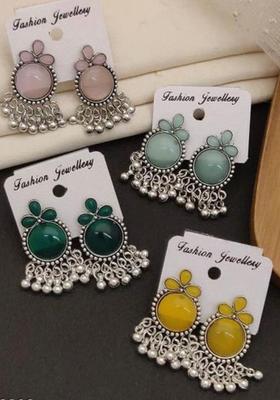 Silver Plated Alloy Silver Artificial Stones And Beads Earrings