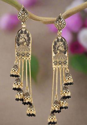 Gold Plated Alloy Black Artificial Beads Earrings
